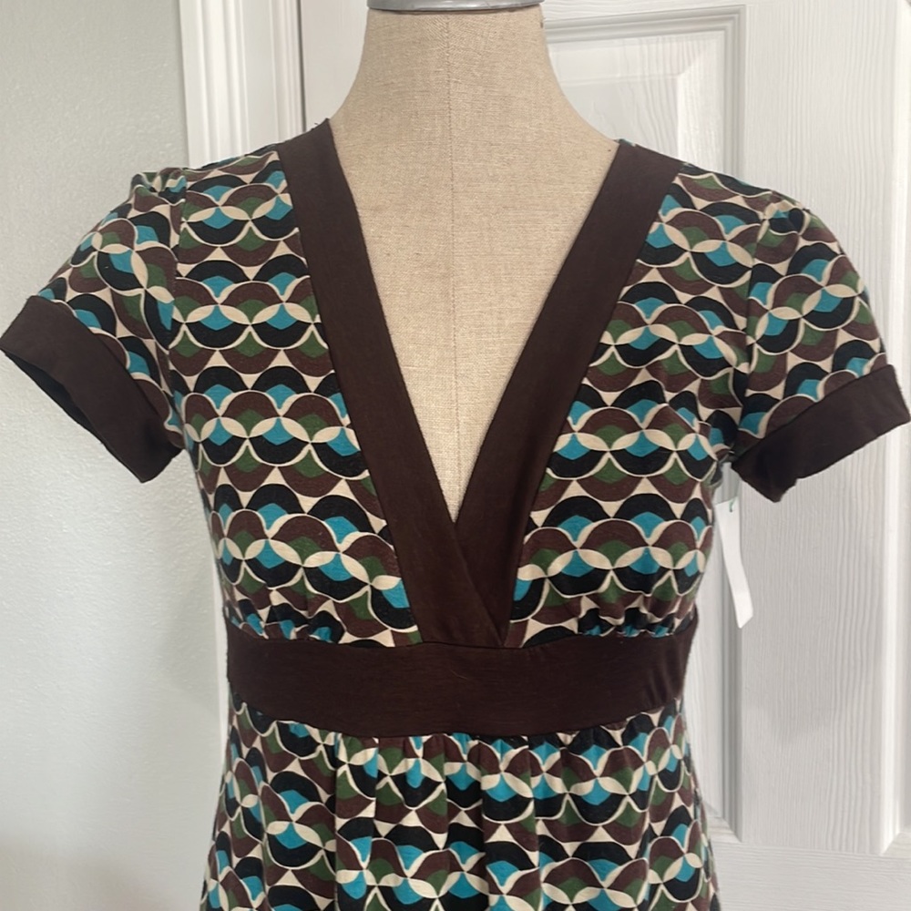 Vintage Wet Seal dress cut out back geometric pattern brown turquoise size L - Picture 3 of 10
